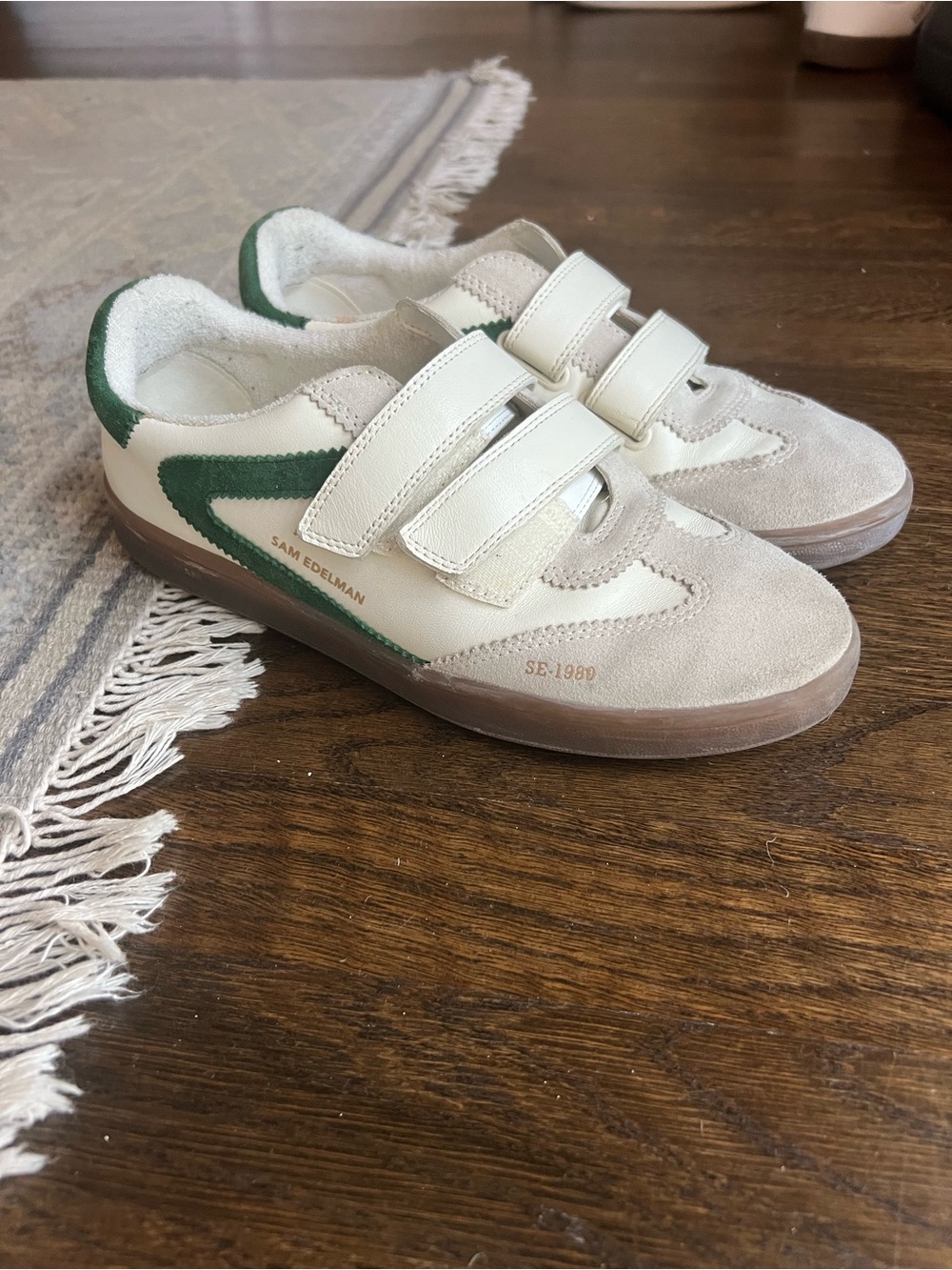 Sam Edelman White and Green Velcro Sneakers